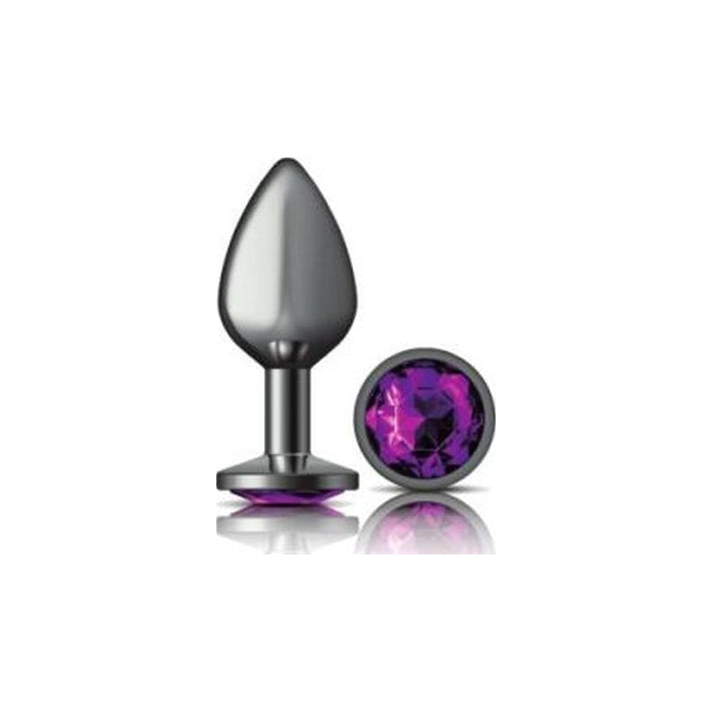 Cheeky Charms Gunmetal Round Butt Plug w Purple Jewel Medium