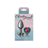 Cheeky Charms Gunmetal  Butt Plug w Heart Rainbow Jewel Small