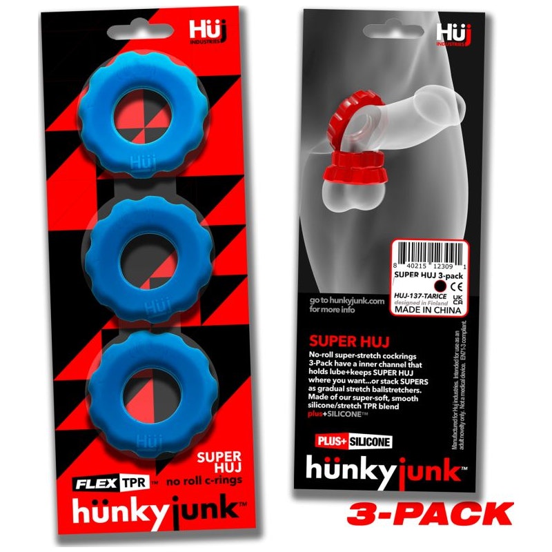 Super Hunkyjunk 3 Pc Cockrings Teal Ice