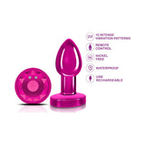 Cheeky Charms Pink Rechargeable Vibrating Metal Butt Plug w Remote Small