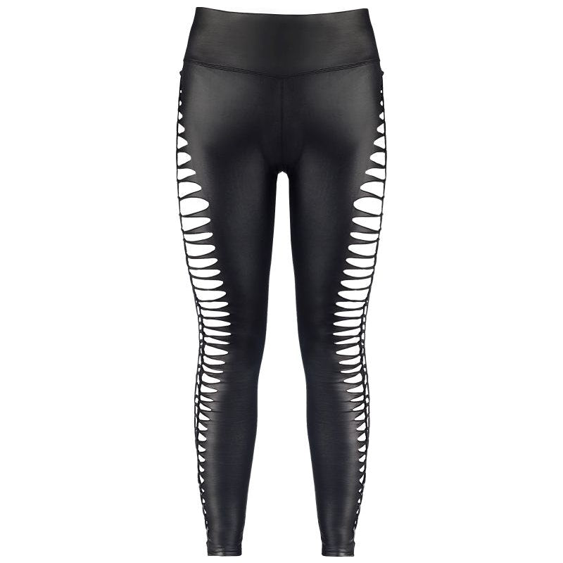 Stretch Wetlook Cut Out Leggings Black