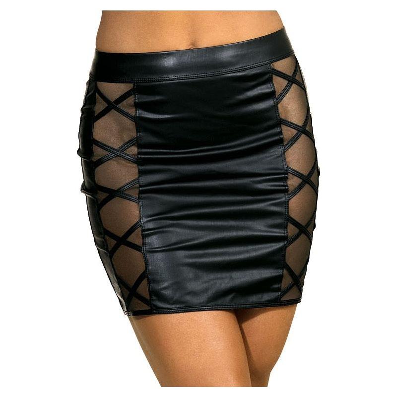 Stretch Wetlook Mesh Criss Cross Skirt Black - Naughty by Nature Adult Store