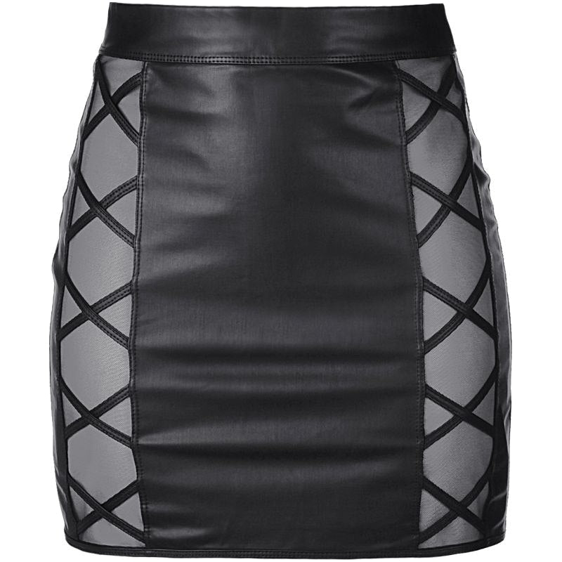 Stretch Wetlook Mesh Criss Cross Skirt Black