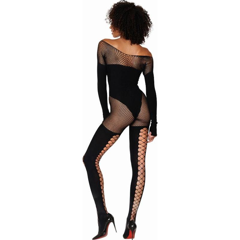 Dreamgirl Seamless Opaque and Fishnet Bodystocking Black - Naughty by Nature Adult Store