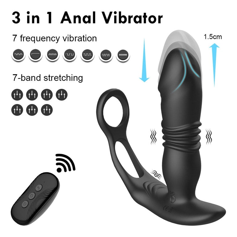 Thrusting Silicone Butt Plug with Cockring and Remote