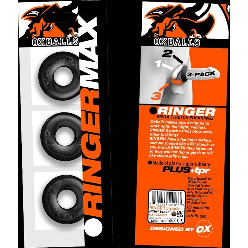 Ringer Max 3 Pc Cockring Set Black - Naughty by Nature Adult Store