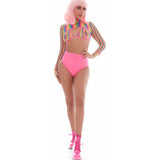 Rainbow Shrug Bikini Top Hot Pants Net Set incl Pasties