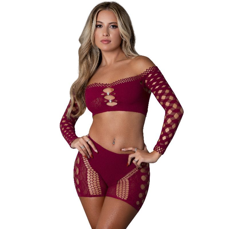Exposed Lingerie Stella Crop Top and Biker Short Set – Burgundy
