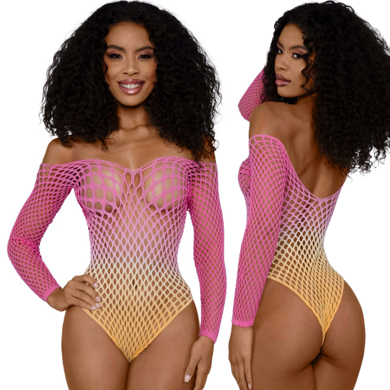 DreamGirl Fishnet Off The Shoulder Ombre Bodysuit