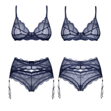 Nightly Blue Bra Panty Garter 3 Pc