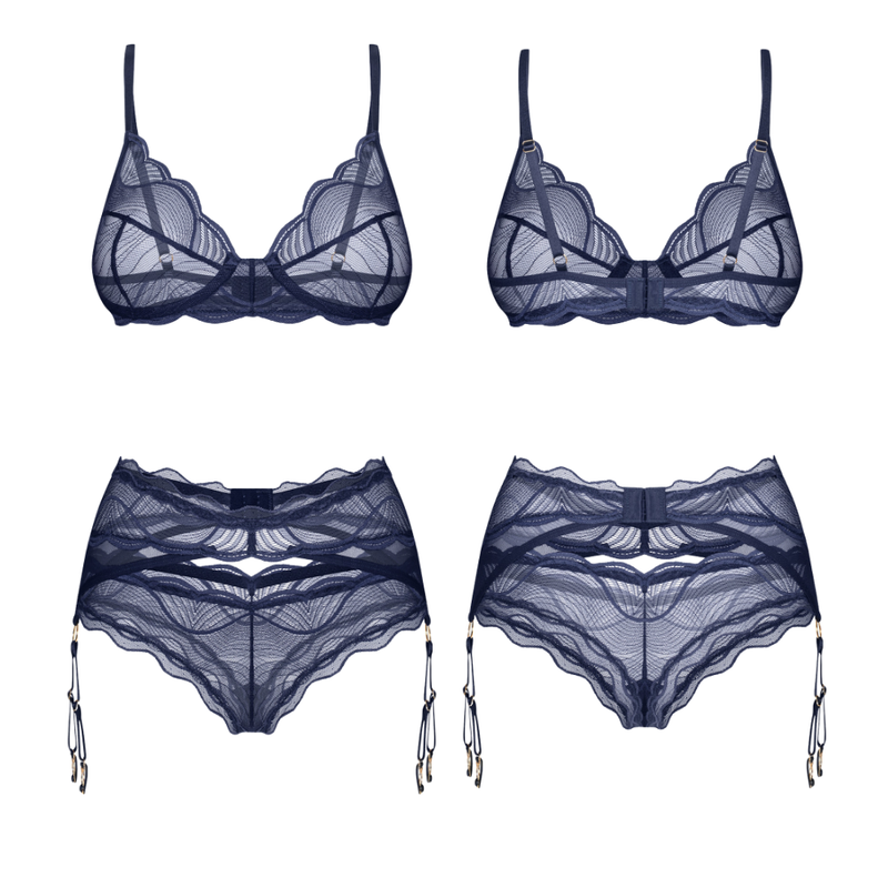 Nightly Blue Bra Panty Garter 3 Pc