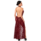 Masquerade Lace Gown Dress Burgundy