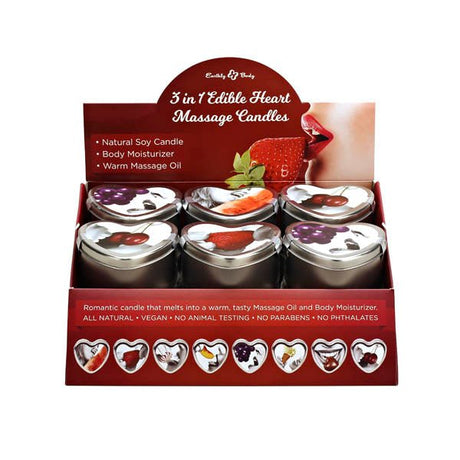 3 in 1 Edible Heart Massage Candles - Counter Display of 12 - CANDLES