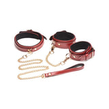 6 Pc PU Leather Bondage Set Burgundy - Adult Toys