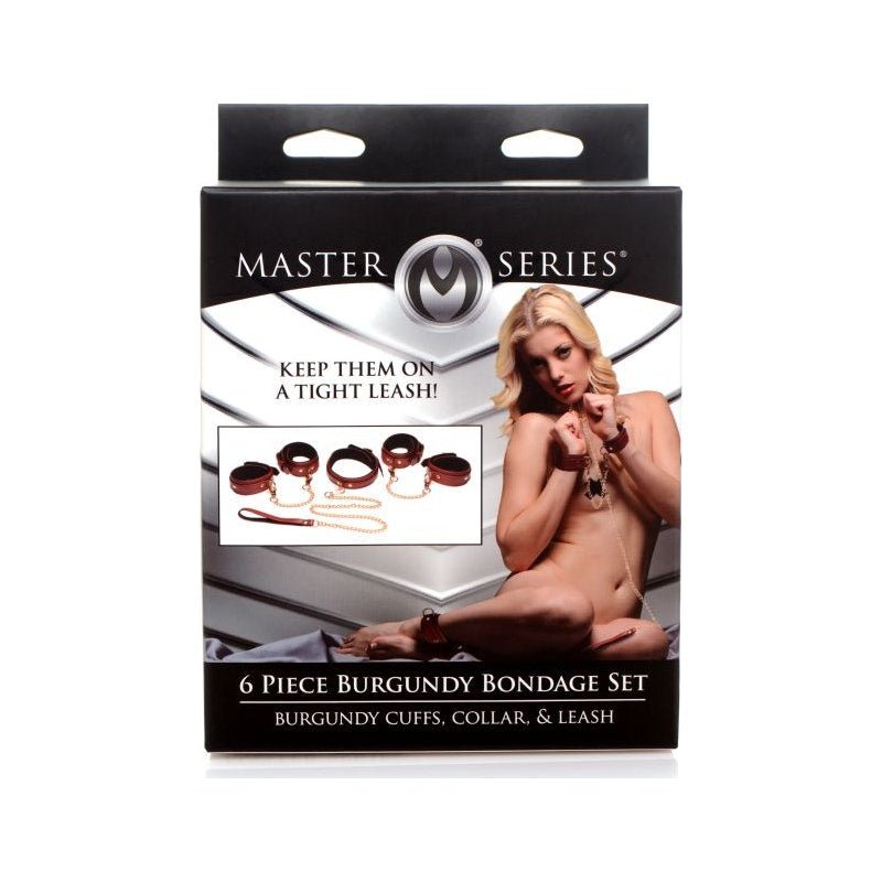 6 Pc PU Leather Bondage Set Burgundy - Adult Toys