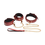 6 Pc PU Leather Bondage Set Burgundy - Adult Toys