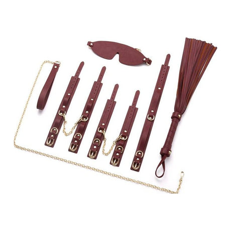8 Pc Deluxe Bondage Play Kit Burgundy Gold - Adult Toys