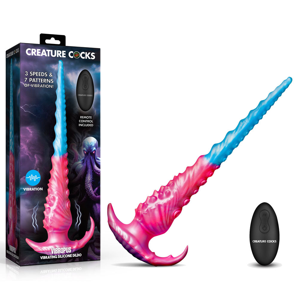 USB Rechargeable Vibrating Tentacle Dildo With Remote Blue Pink Pleasure Toy