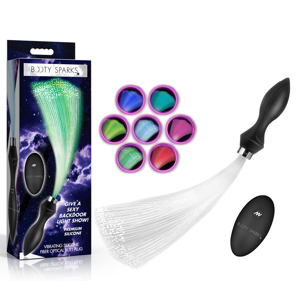 Booty Sparks Vibrating Silicone Fibre Optic Butt Plug Black Rechargeable