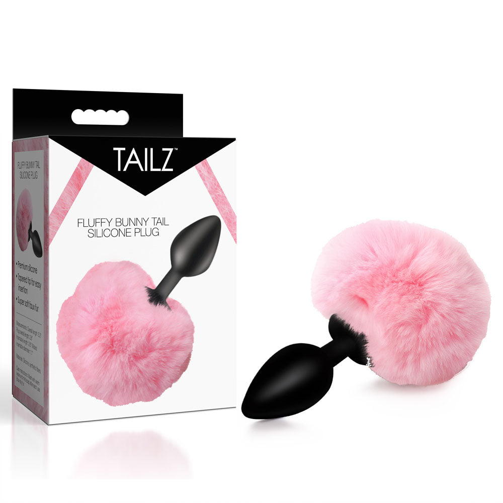 Fluffy Bunny Tail Silicone Butt Plug Pink Black Anal Plug