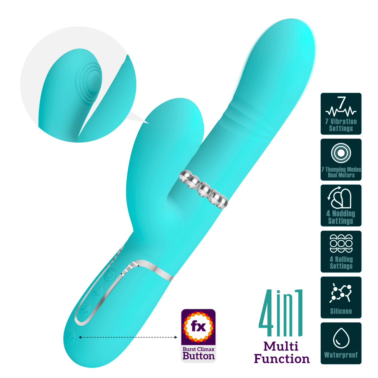 Party Up PAUL Rolling Beads Vibrator - Teal - VIBRATORS