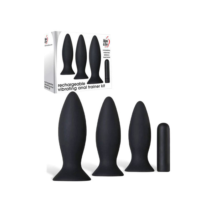 Adam & Eve Rechargeable Vibrating Anal Trainer Kit - Black Butt Plugs with USB Rechargeable Bullet