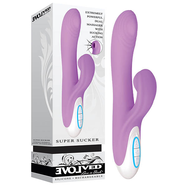 Evolved Super Sucker - Purple 22.9 cm (9'') USB Rechargeable Rabbit Vibrator with Sucking Clit Stim