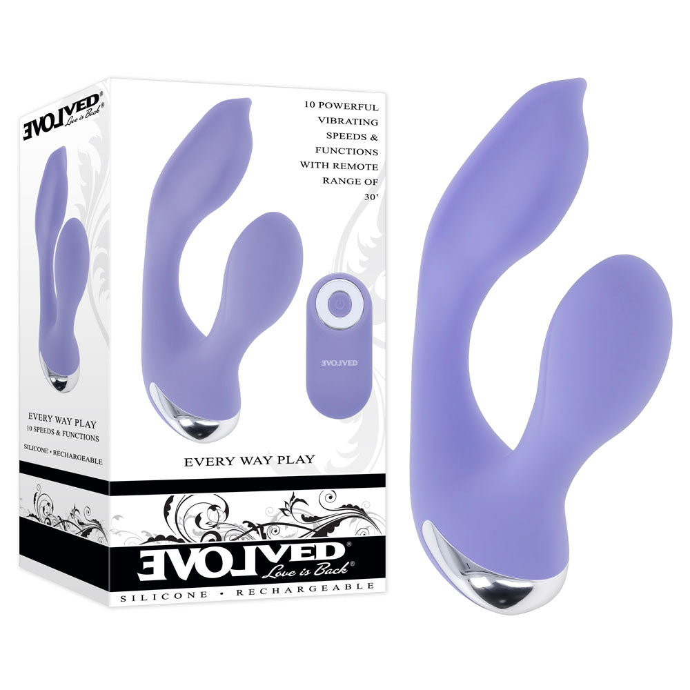 Evolved EVERY WAY PLAY - Purple 12.8 cm USB Rechargeable Rabbit Vibrator with Wireless Remote Control