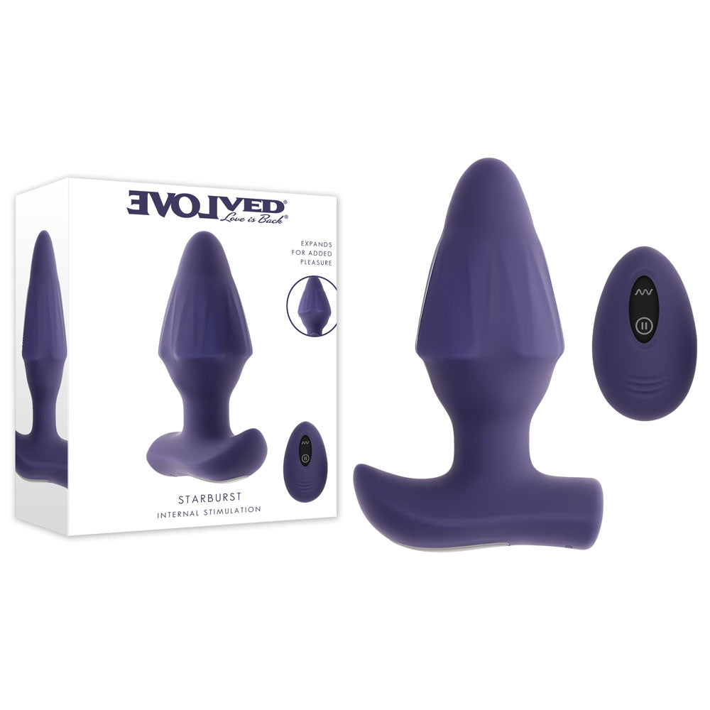 Evolved Starburst Purple Rechargeable Vibrating Butt Plug With Wireless Remote