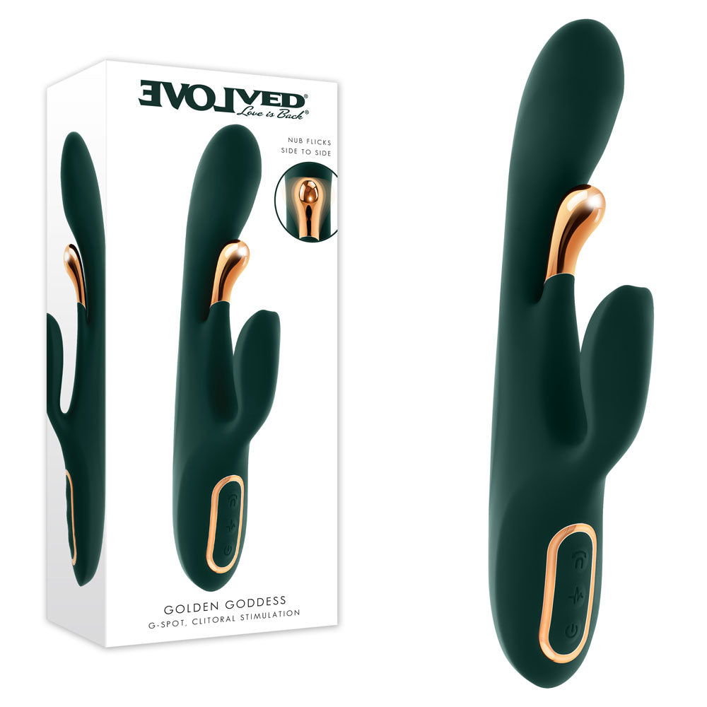 Evolved Golden Goddess Green USB Rechargeable Rabbit Vibrator With G Spot Pulse