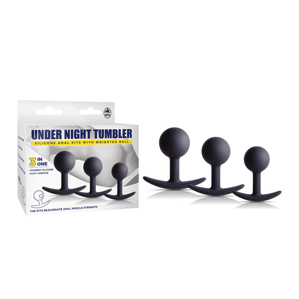 Under Night Tumbler - Black Butt Plugs with Weighted Balls - Set of 3 Sizes