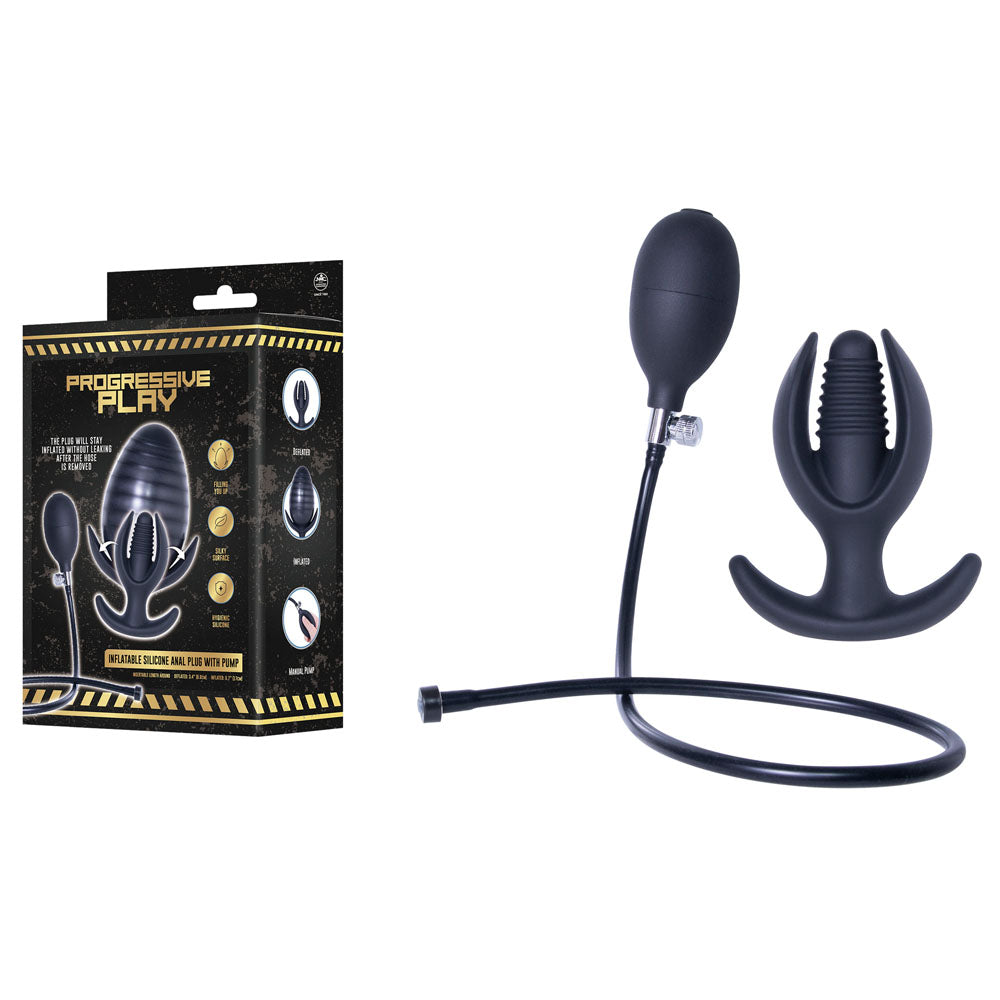 Progressive Play Inflatable Silicone Anal Plug With Pump Black