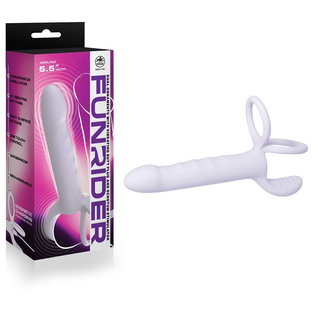 Funrider White USB Rechargeable Double Penetrator Cock Ring
