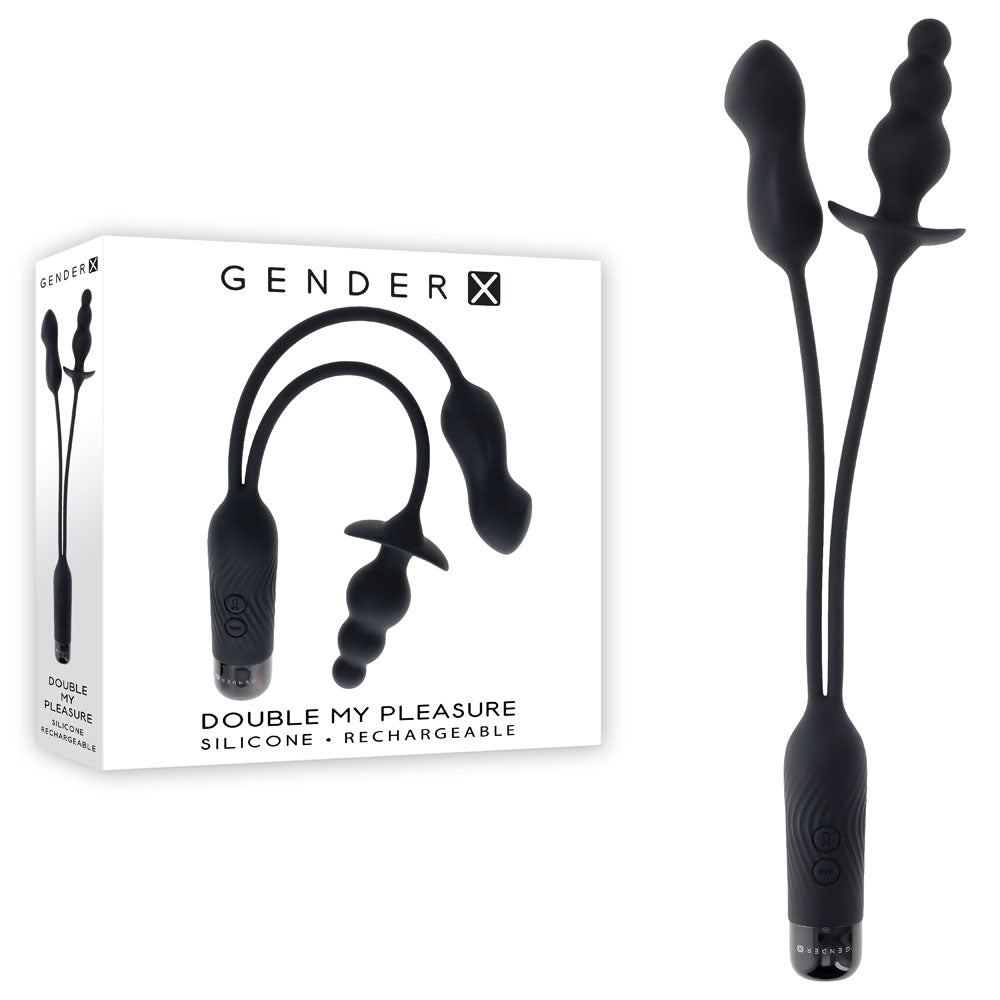 Gender X DOUBLE MY PLEASURE - Black USB Rechargeable Mini Vibe & Beaded Plug