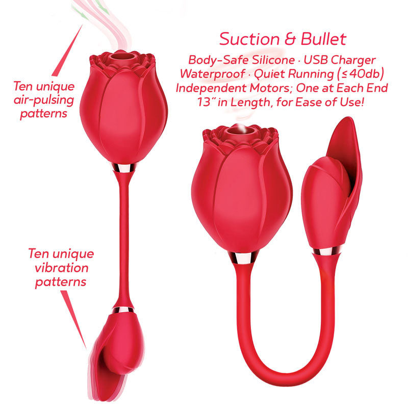 Wild Rose Suction & Bullet - Red USB Rechargeable Air Pulse & Bullet Stimulator