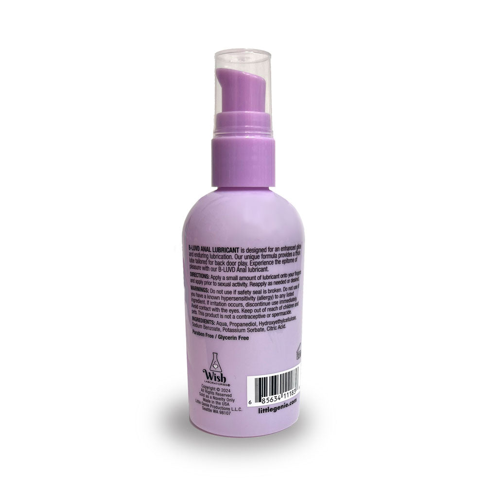 B-LUVD Anal Lubricant - Water Based Gel - 118 ml Bottle