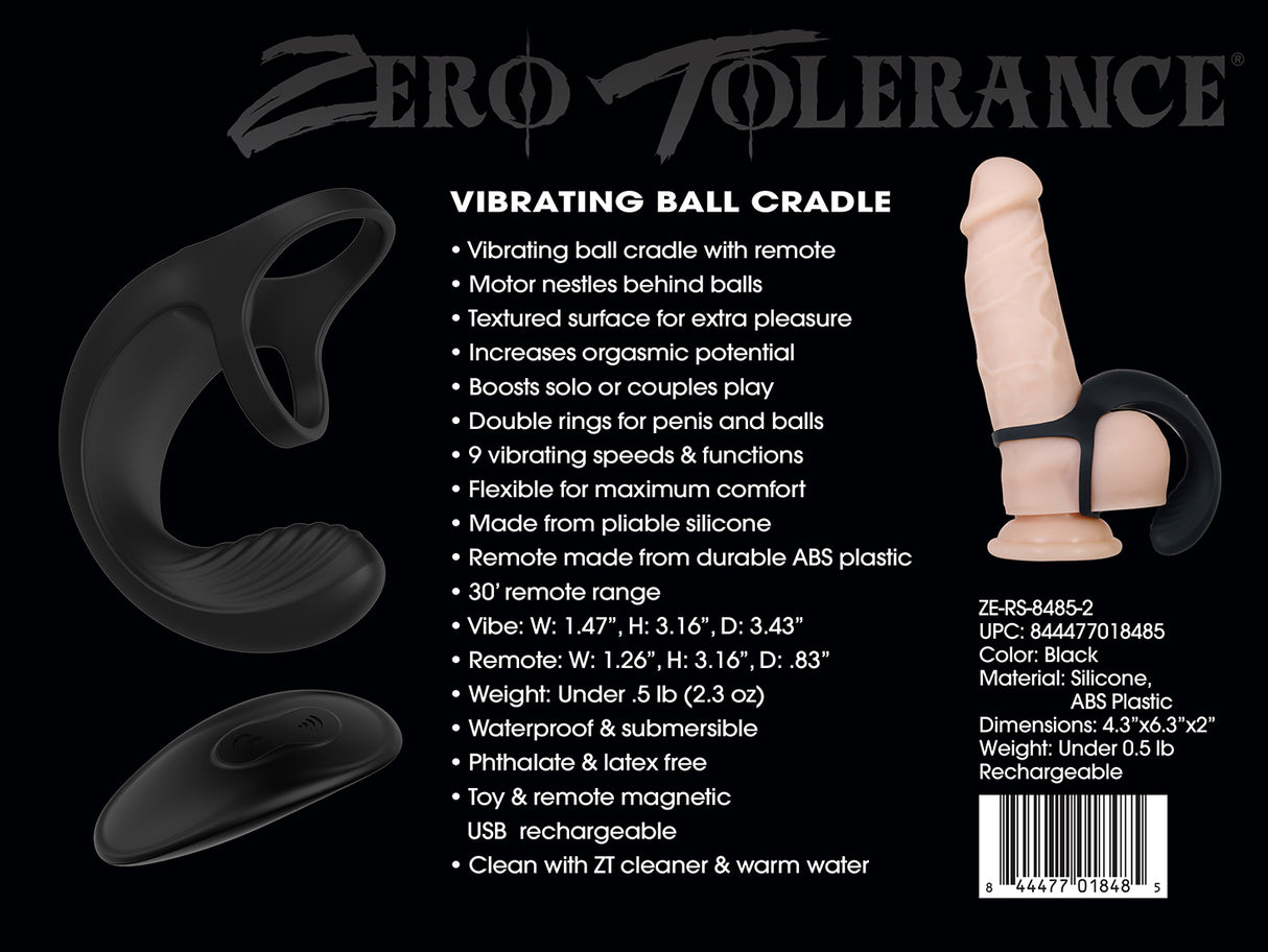 Zero Tolerance Vibrating Ball Cradle - Black USB Rechargeable Vibrating Cock Ring