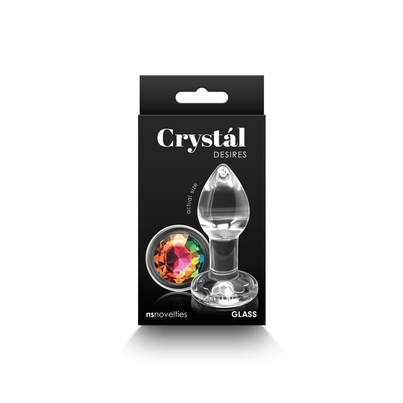 Crystal Desires - Rainbow Gem - Small - Clear Glass 7.3 cm Butt Plug with Rainbow Gem Base