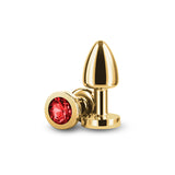 Rear Assets Petite - Gold with Red Gem - Gold 6 cm Metal Butt Plug with Red Round Gem Base