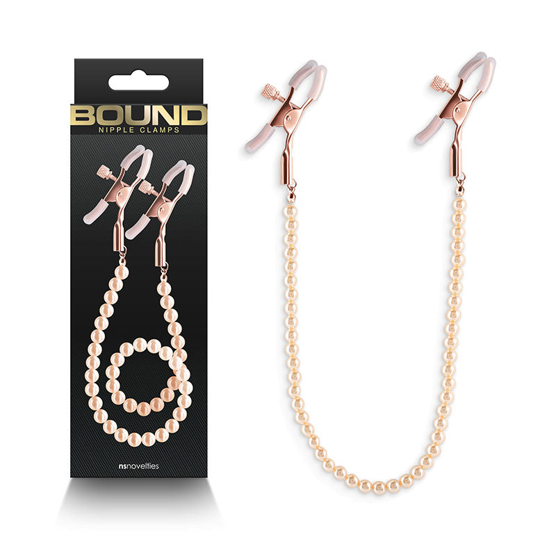 Bound Nipple Clamps - DC1 - Rose Gold - Rose Gold Nipple Clamps with Gold Pearl Chain