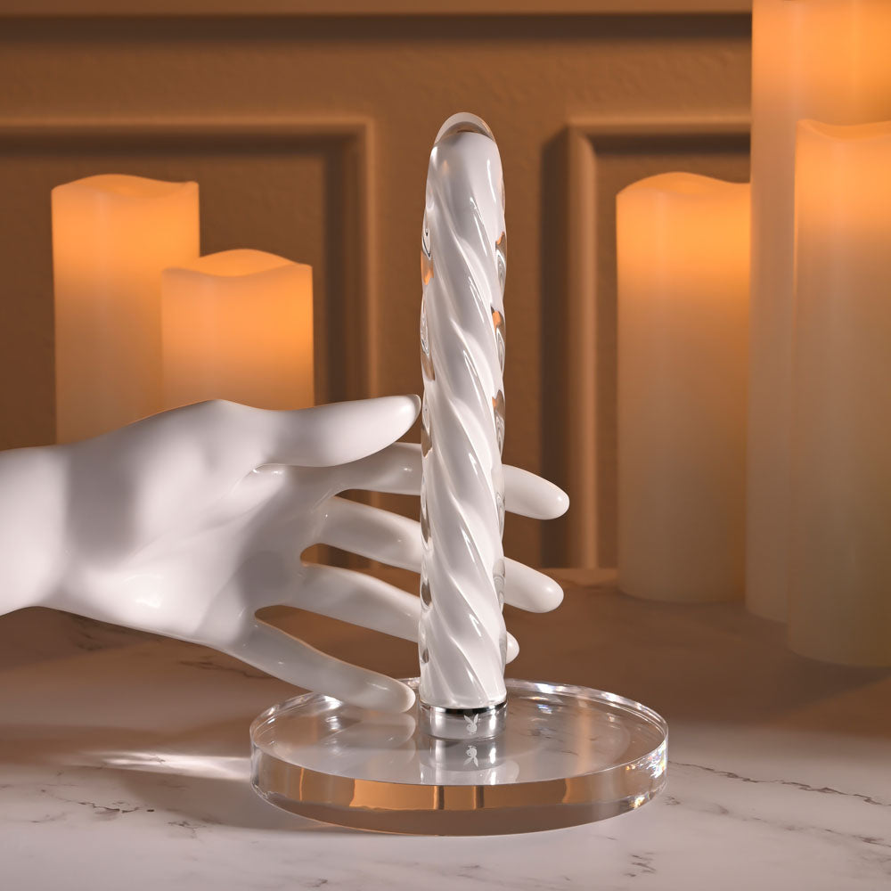 Playboy Pleasure IN A TWIST - White Glass Rechargeable Vibrator