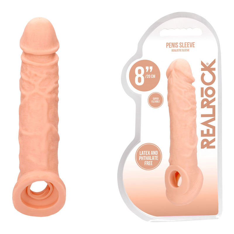 REALROCK 8'' Realistic Penis Extender with Rings - Flesh 20.3 cm Penis Extension Sleeve