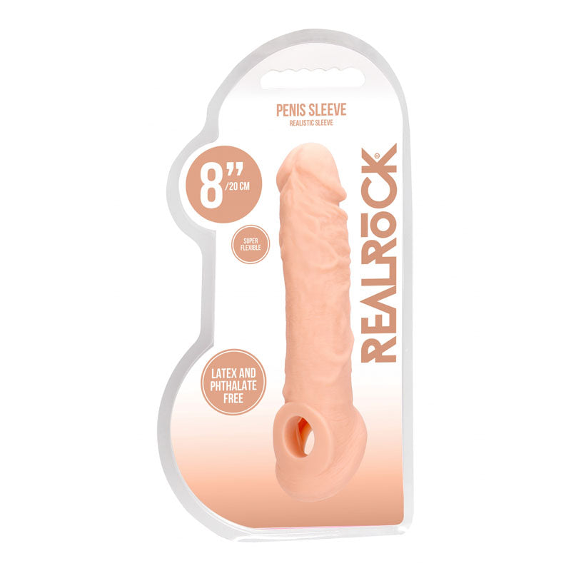 REALROCK 8'' Realistic Penis Extender with Rings - Flesh 20.3 cm Penis Extension Sleeve