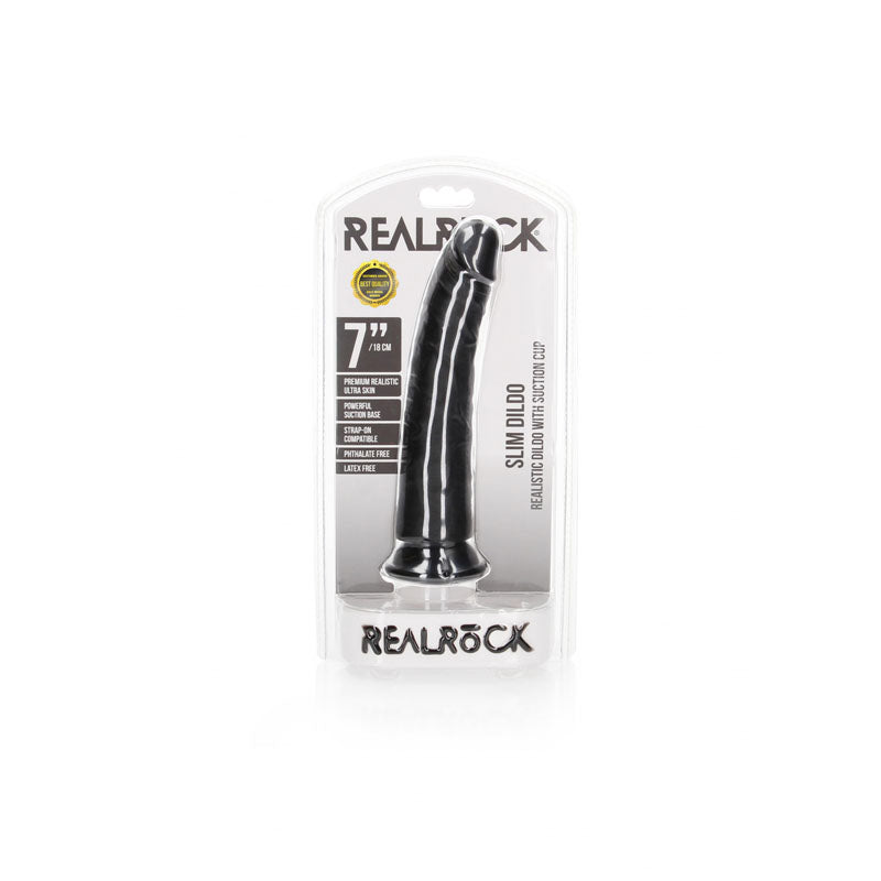 REALROCK Realistic Slim Dildo with Suction Cup - Black (8'')