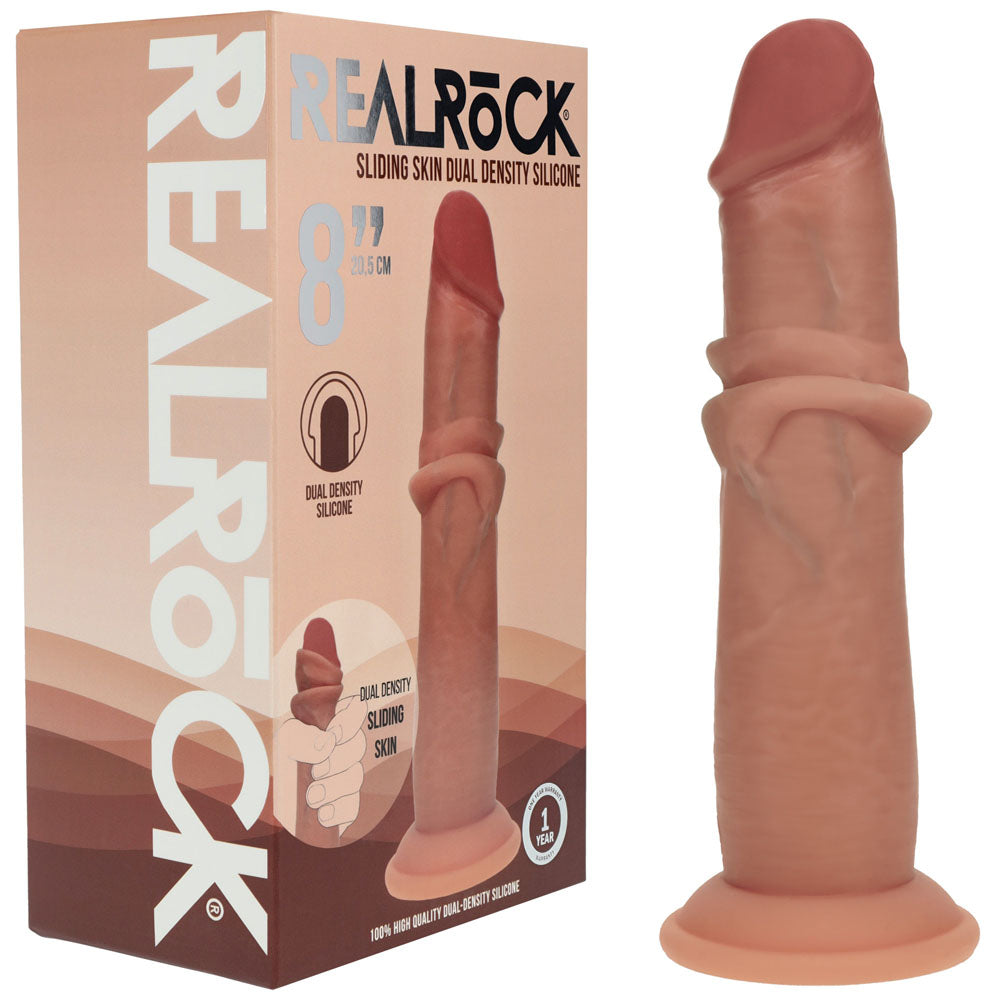 Realrock Dual Density Sliding Skin Silicone Dildo 8 Inch Tan