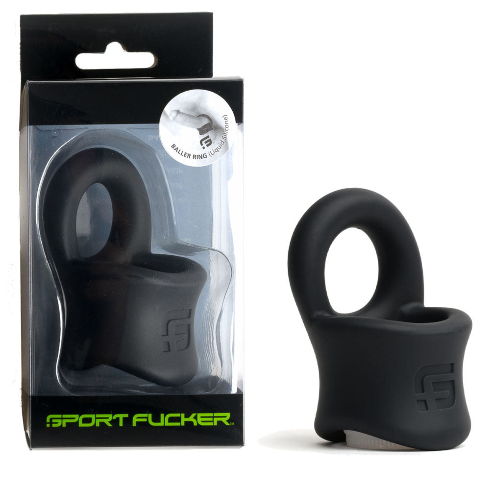 Sport Fucker Baller Ring - Black Liquid Silicone Cock Ring with Ball Stretcher