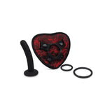 Secret Kisses ROSEGASM STRAP-ON HARNESS with Dildo - Red/Black Heart-Shaped Strap-On with 5'' Dildo