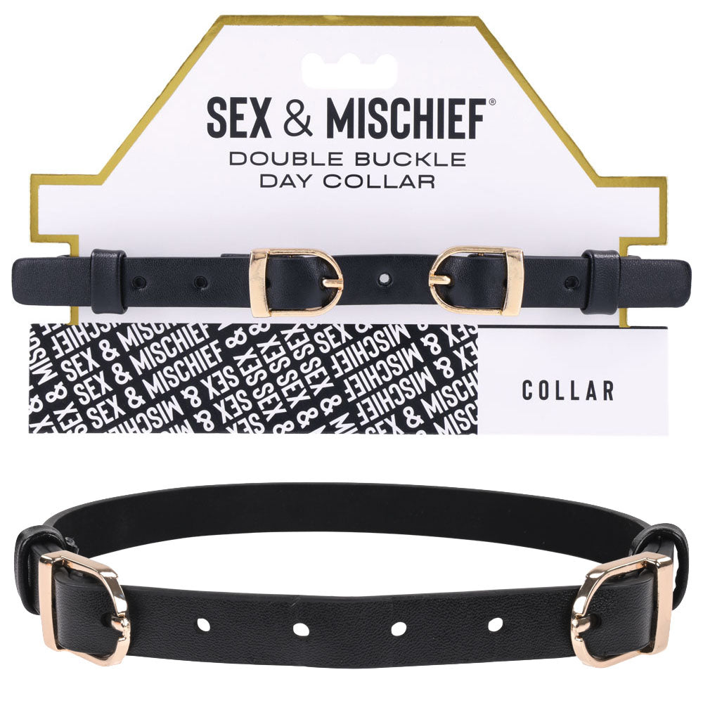 Sex & Mischief Double Buckle Day Collar - Black Collar