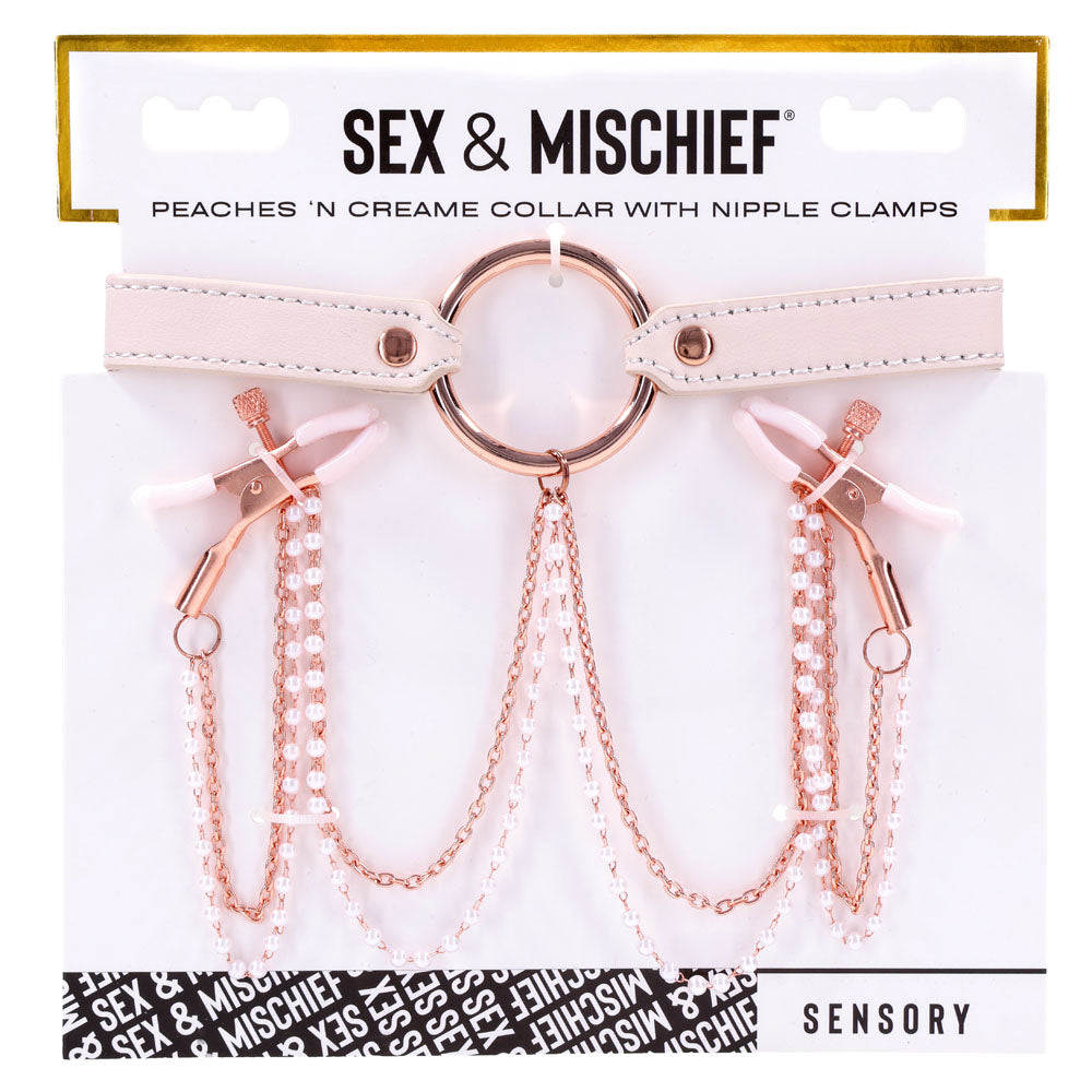 Sex & Mischief Peaches n CreaMe Collar with Nipple Clamps - Peach