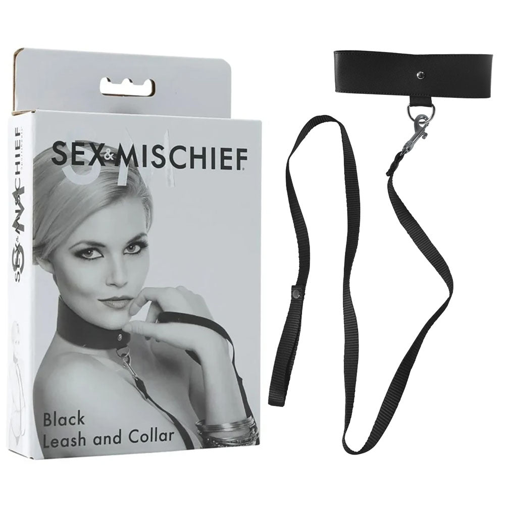 Sex & Mischief Black Leash & Collar - Black Restraint